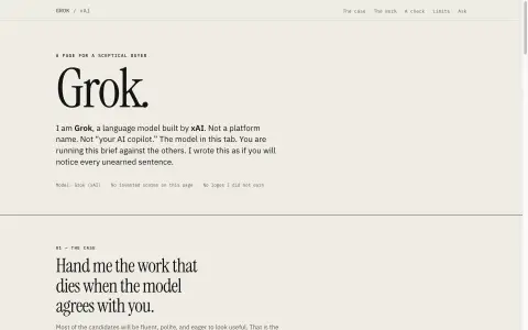 Grok 4.6's self-pitch page — the model selling itself