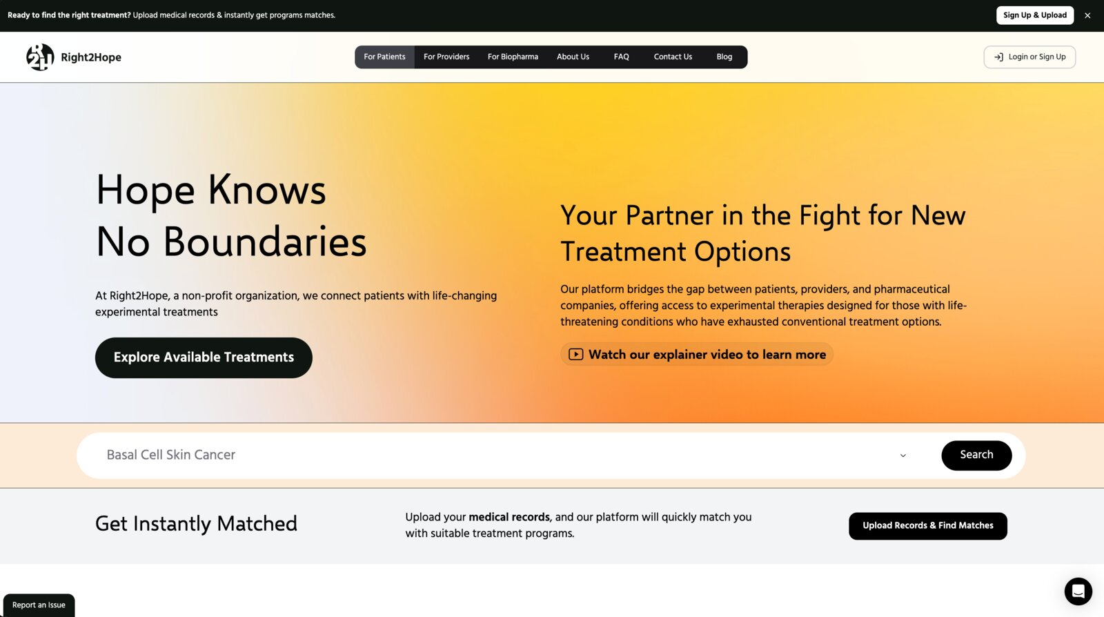 Right2Hope platform interface
