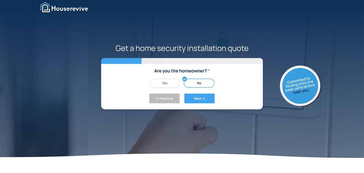 Houserevive home security quote funnel step