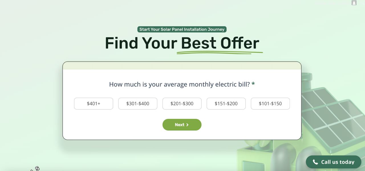 Sunfix quote funnel step asking for average monthly electric bill