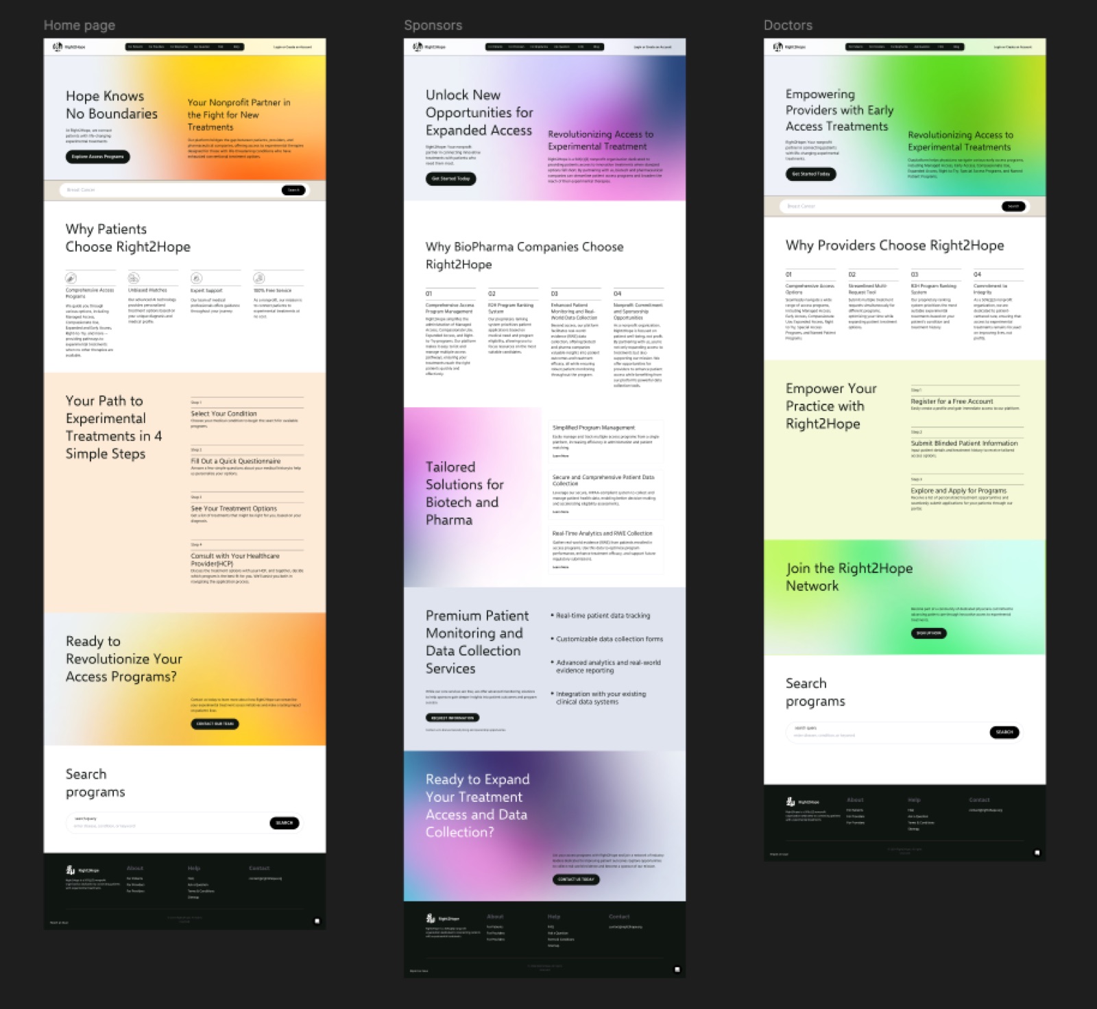 Final landing pages for patients, sponsors and doctors